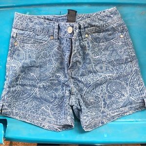 Denim paisley print shorts